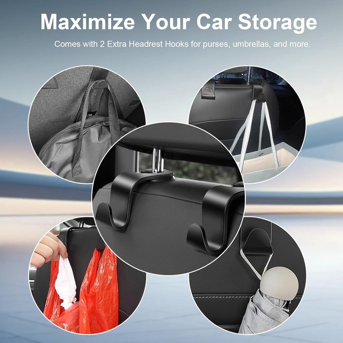 Mistriddle Headrest Hanging Car Trash Bag Holder - Aluminum Alloy with 25 Disposable Trash Bags, 2 Headrest Hooks, Compact Car Garbage Bin for Back Seat, Office, Travel & Camping (Black)